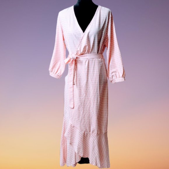🆕Gingham Check Wrap Dress W/Belt size 12 - Picture 2 of 10